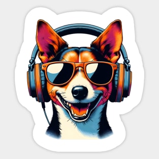 Toy Fox Terrier Smiling DJ in Energetic Japanese Art Sticker